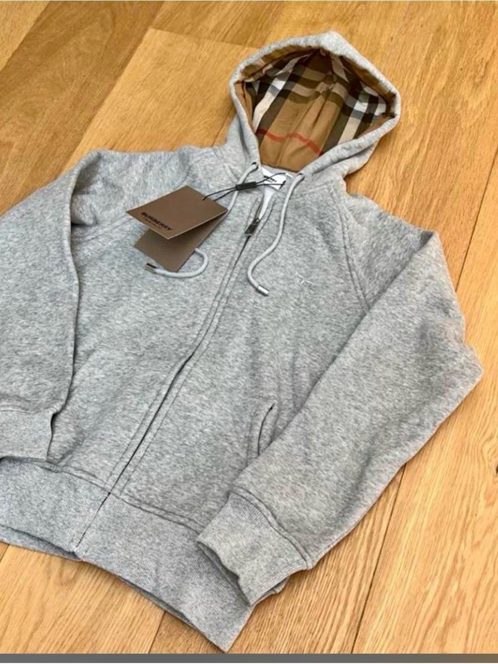 Burberry London England Gray Nova Check Lined Full Zip Hoodie Made in Italy